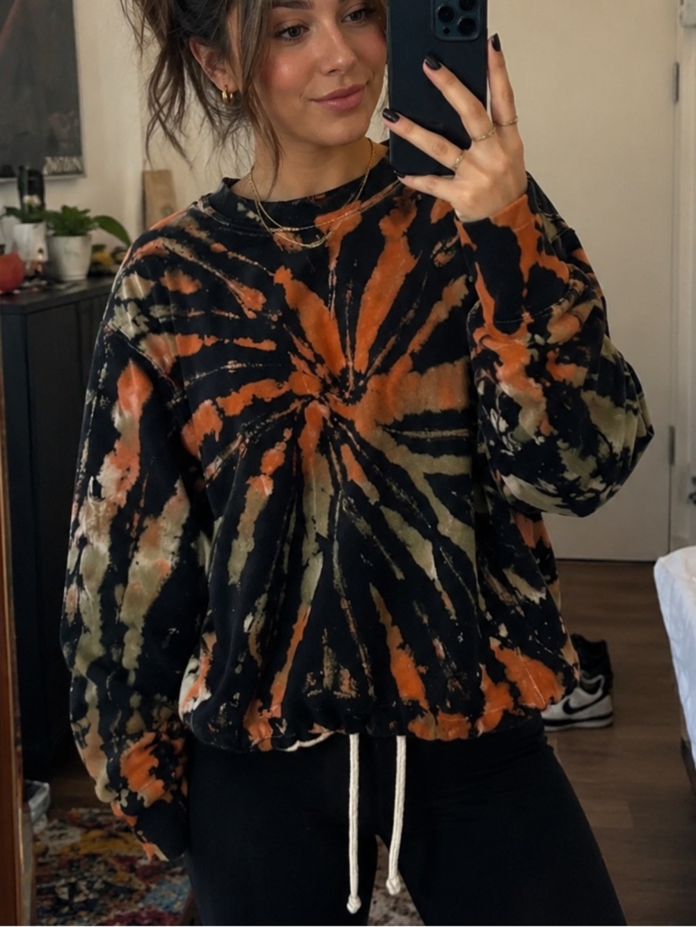 Nichole Lynel Tie Dye Sweatshirt Small Black Orange Spiral Crewneck Pullover